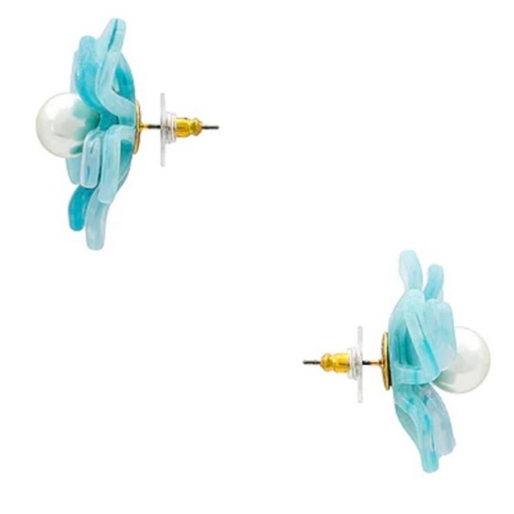 Lele Sadoughi Pearl Azalea Button Earrings in Sky Blue - Picture 2 of 7